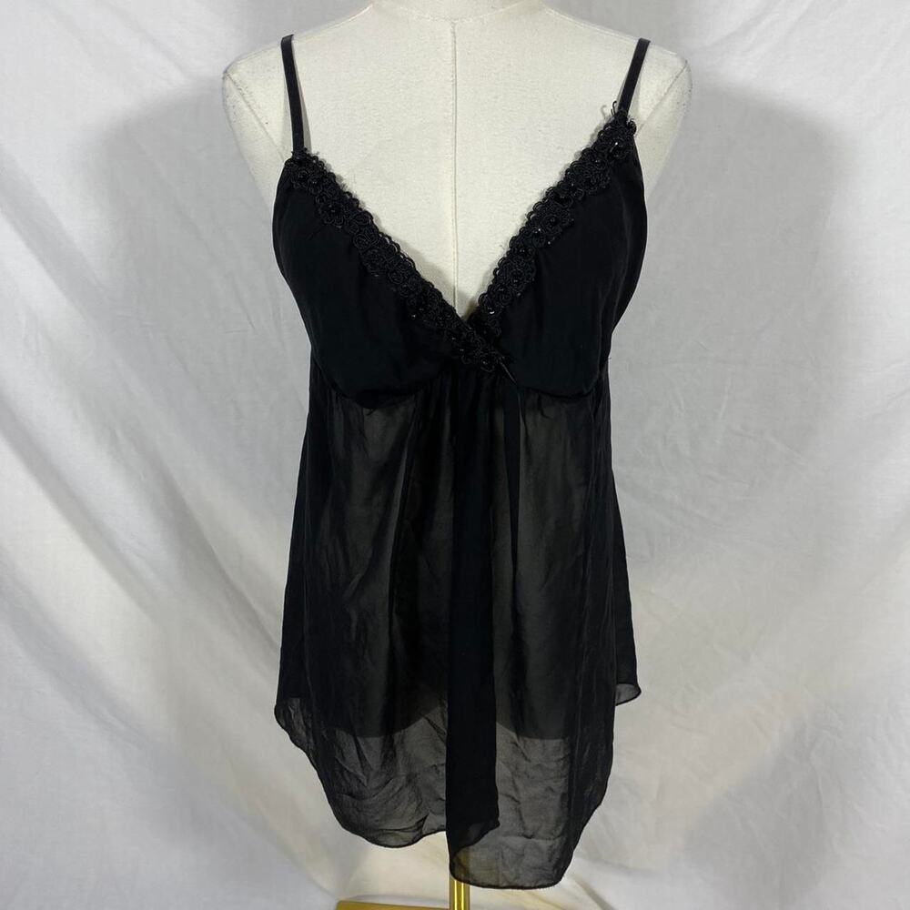 Linea Donatella black sequin sheer slip top‎ with lace size large vintage whimsy